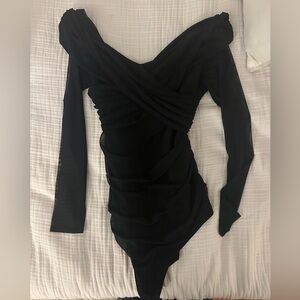 NWT Abercrombie & Fitch Black Draped Mesh Bodysuit